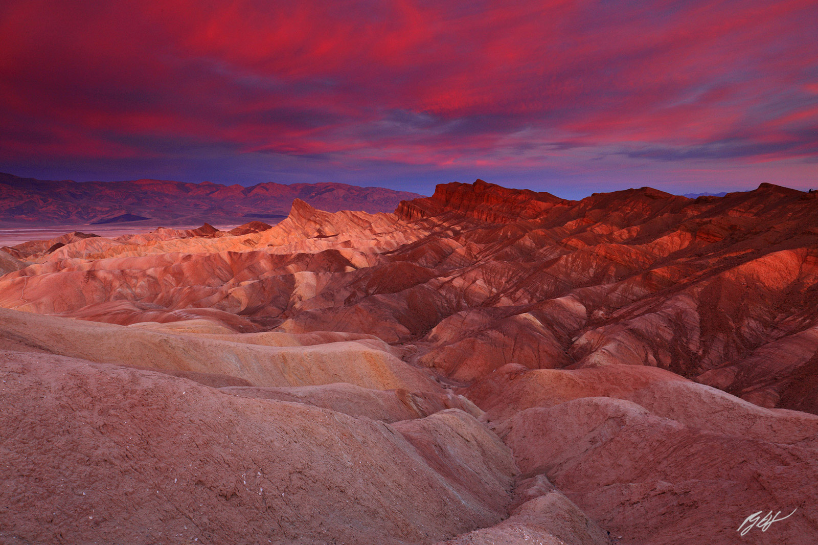 Sunrise over the Alluvial Fans from Zabriskie Point in Death Valley National Park in California