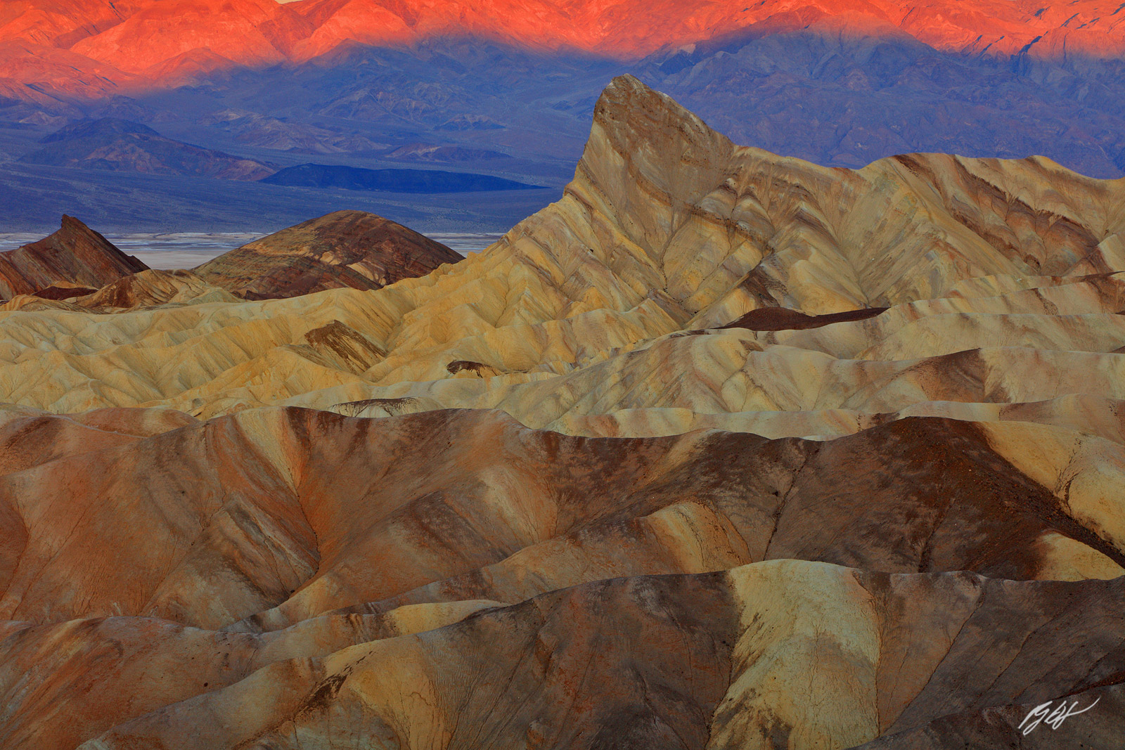 Sunrise Manly Beacon from Zabriskie Point in Death Valley National Park in California