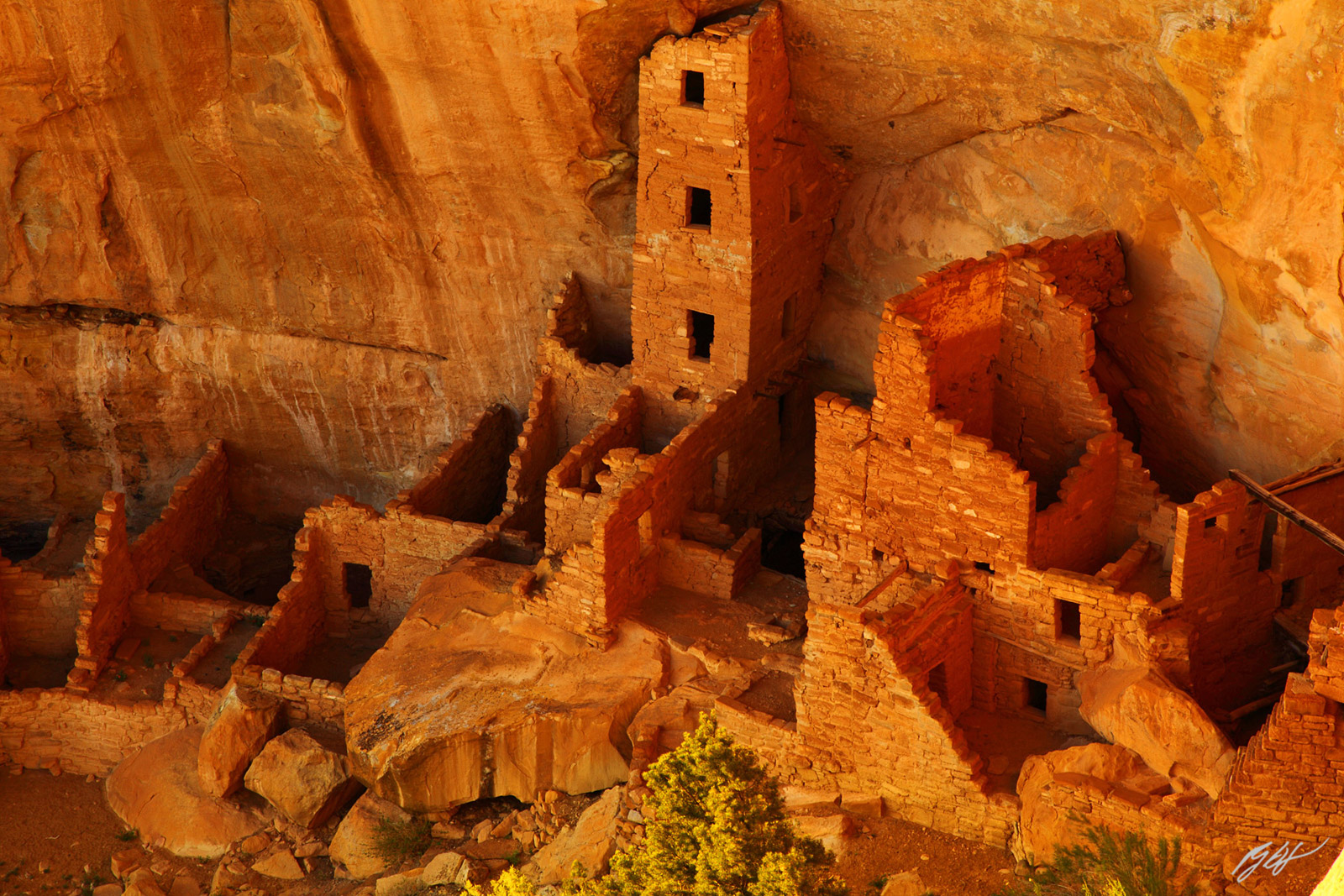 Reflected Glow on Square Tower House in Mesa Verde National Park in Colorado