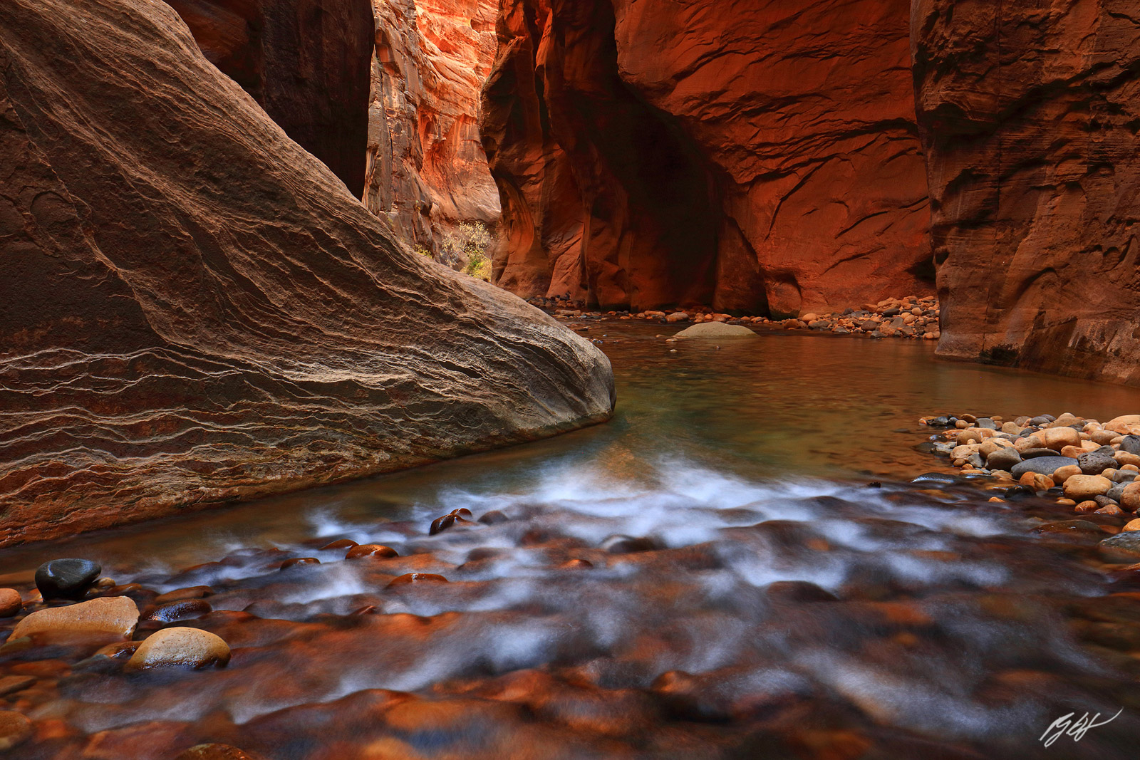 The Virgin River as it flows through The Narrows in Zion National Park in Utah