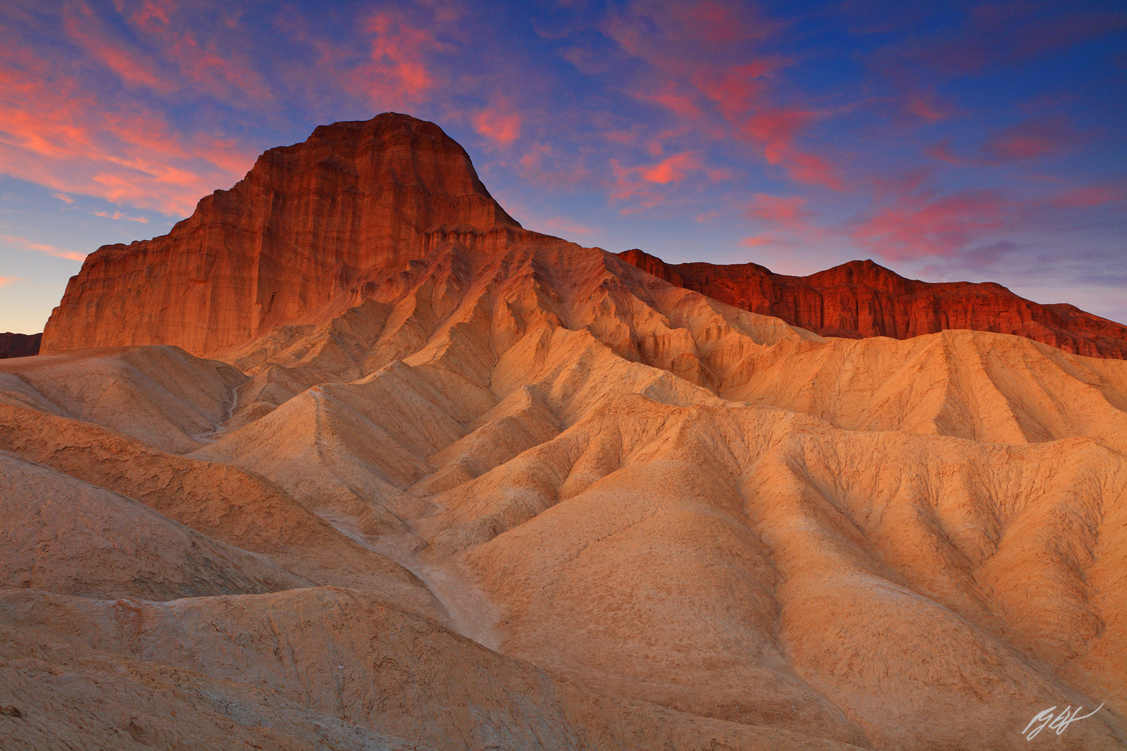 Sunset on the Manly Beacon in Death Valley National Park in California