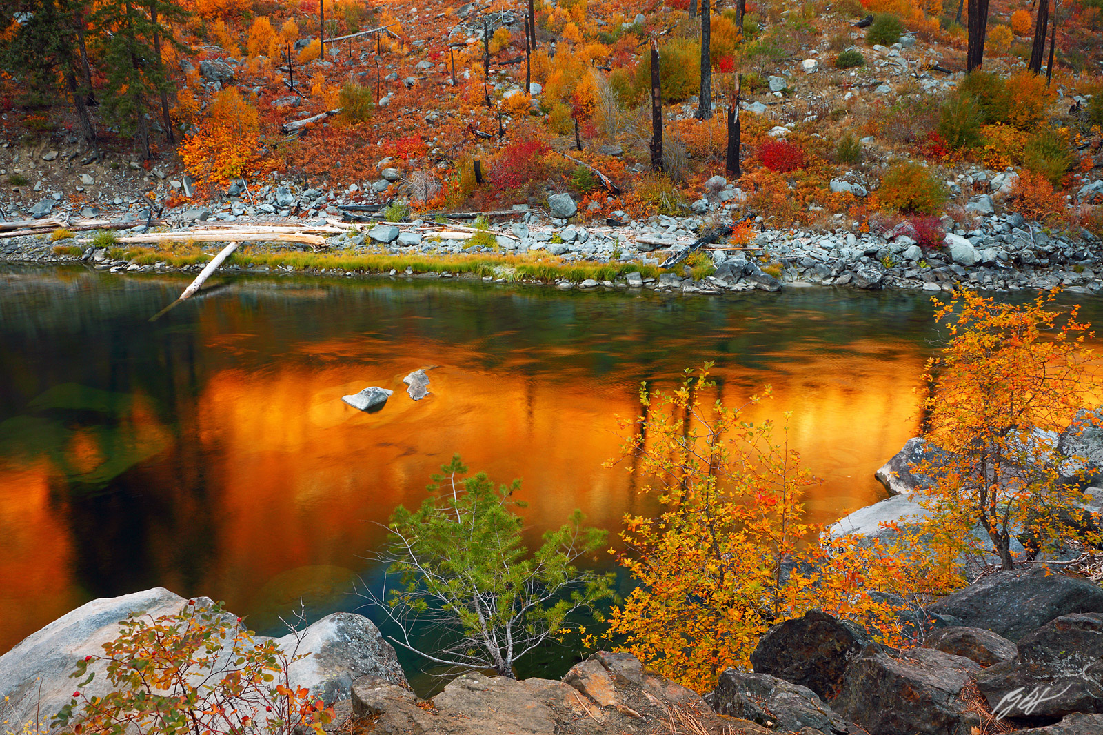 Fall Color Reflected in the Wenatchee River in Tumwater Canyon in Washington