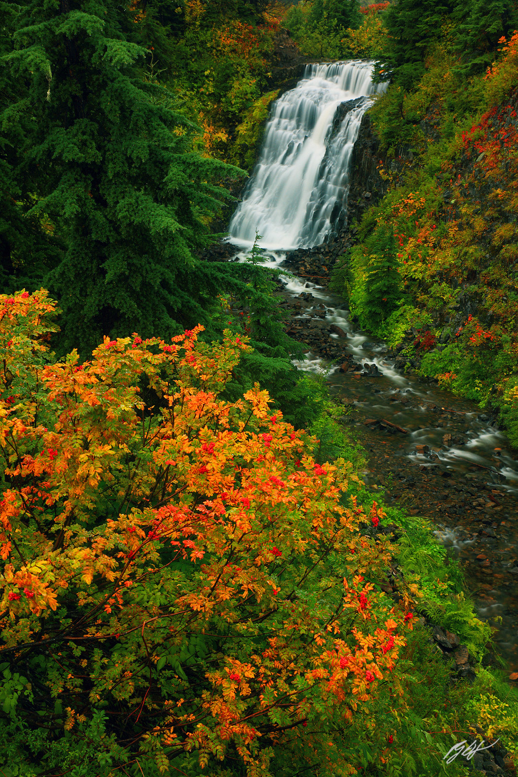 Fall Waterfall in Heather Meadows in the Mt Baker National Recreation Area in Washington