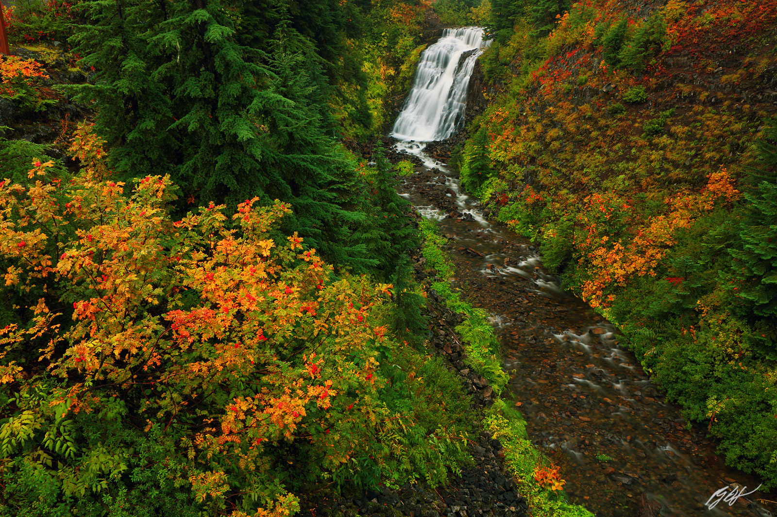 Fall Waterfall in Heather Meadows in the Mt Baker National Recreation Area in Washington