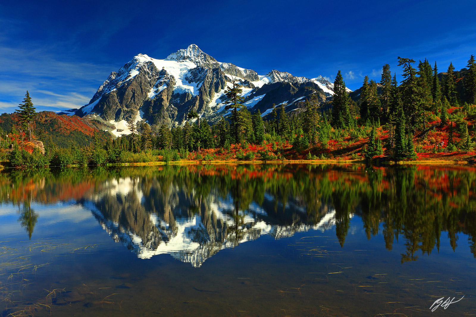 Mt Shuksan Reflected in Picture Lake in Heather Meadows in the Mt Baker-Snoqualmie National Forest in Washington