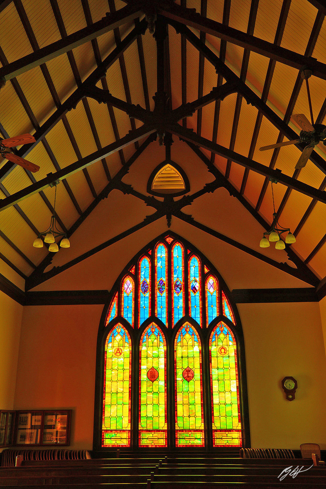 Stained Glass Window inside the Waiʻoli Huiʻia Church in Hanalei Kaui, Hawaii