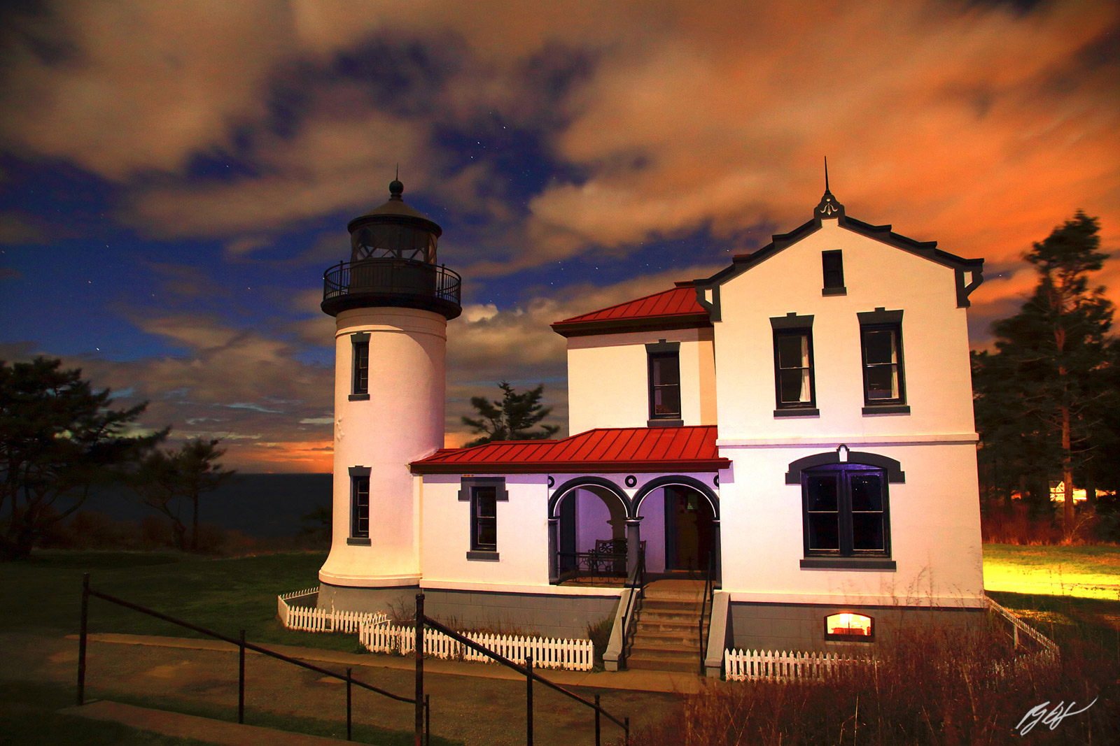Admiralty Head Lighthouse at Night in Fort Casey State Park on Whidbey Island in Washington