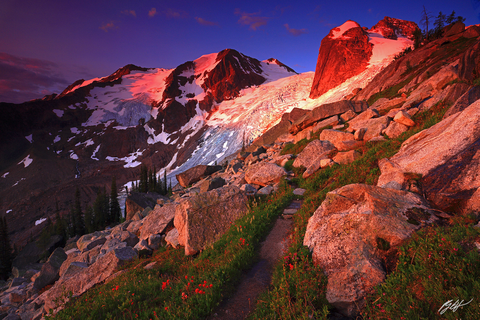 Sunset on the Bugaboo Mountains in Bugaboo Provincial Park in Canada