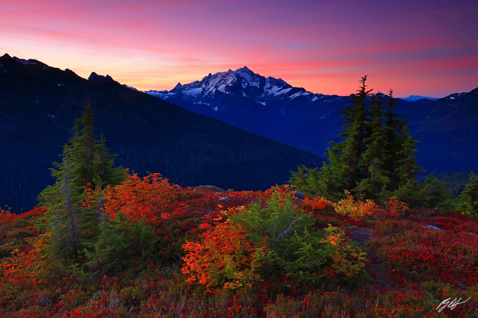 Sunrise Mt Shuksan from Yellow Aster Butte in the Mt Baker Wilderness in Washington