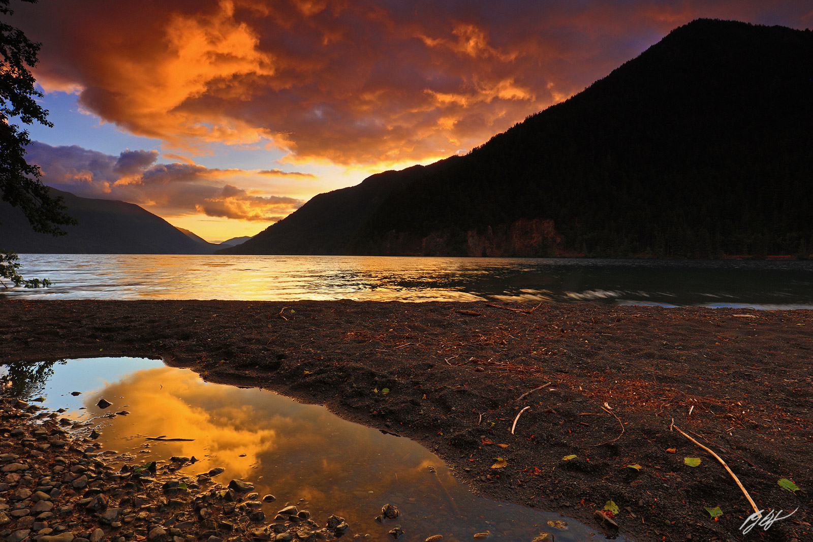 Sunset Reflections from Crescent Lake in Olympic National Park in Washington