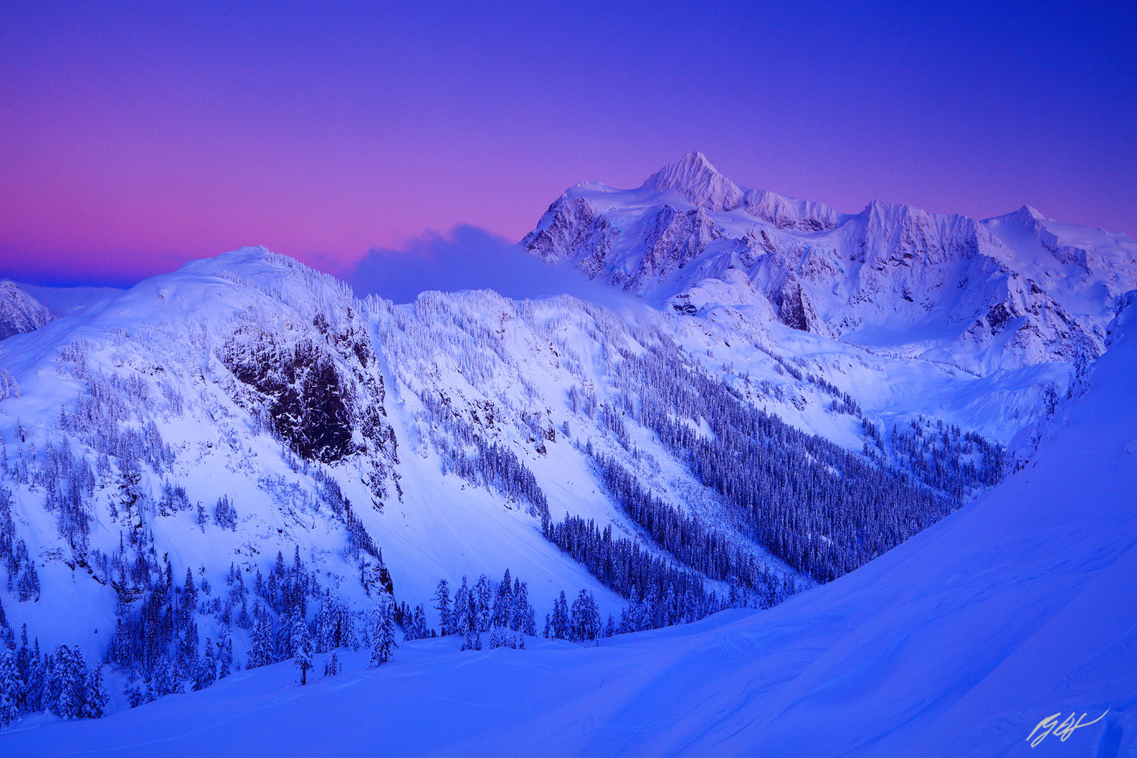 Winter Sunset With Mt Shuksan from Artist Point in the Mt Baker National Recreation area in Washington