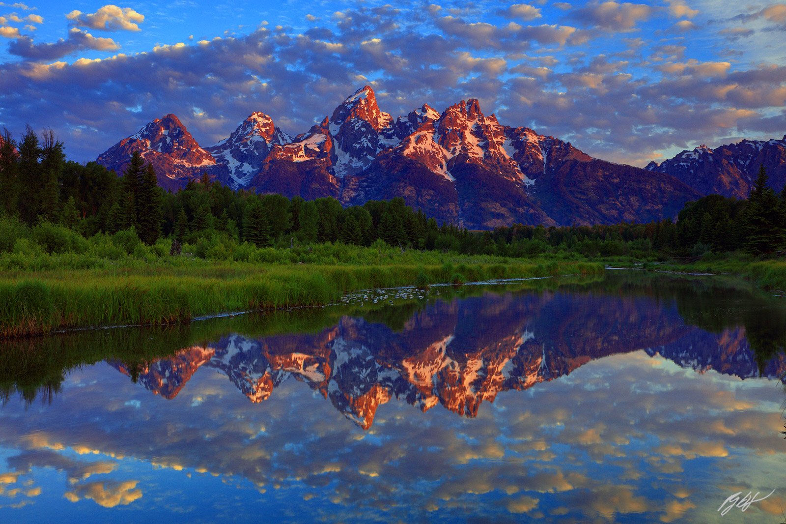Sunrise Grand Tetons Reflected in Beaver Ponds from Grand Teton National Park in Wyoming