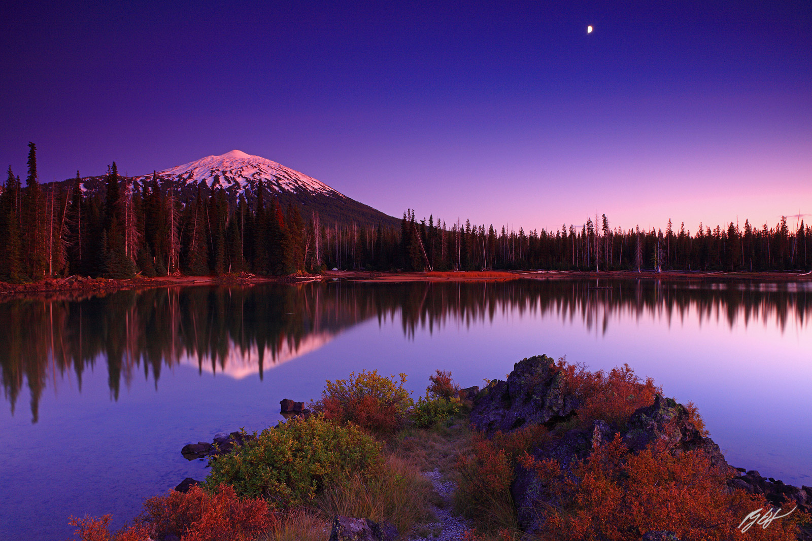 Alpenglow Mt Bachelor Reflected in Sparks Lake in the Deschutes National Forest in Oregon