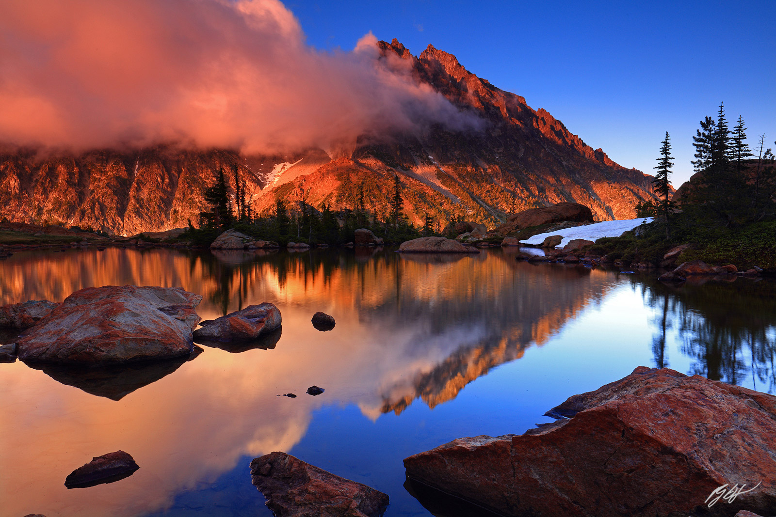 Sunset Mt Stuart Reflected in Lake Ingalls in the Alpine Lakes Wilderness in Washington