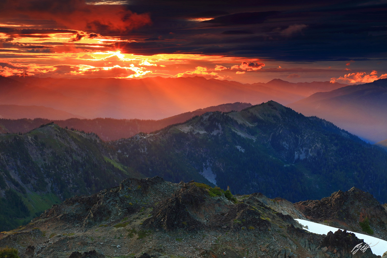 Sunset Sunrays from Grand Peak in the Olympic National Park Backcountry in Washington