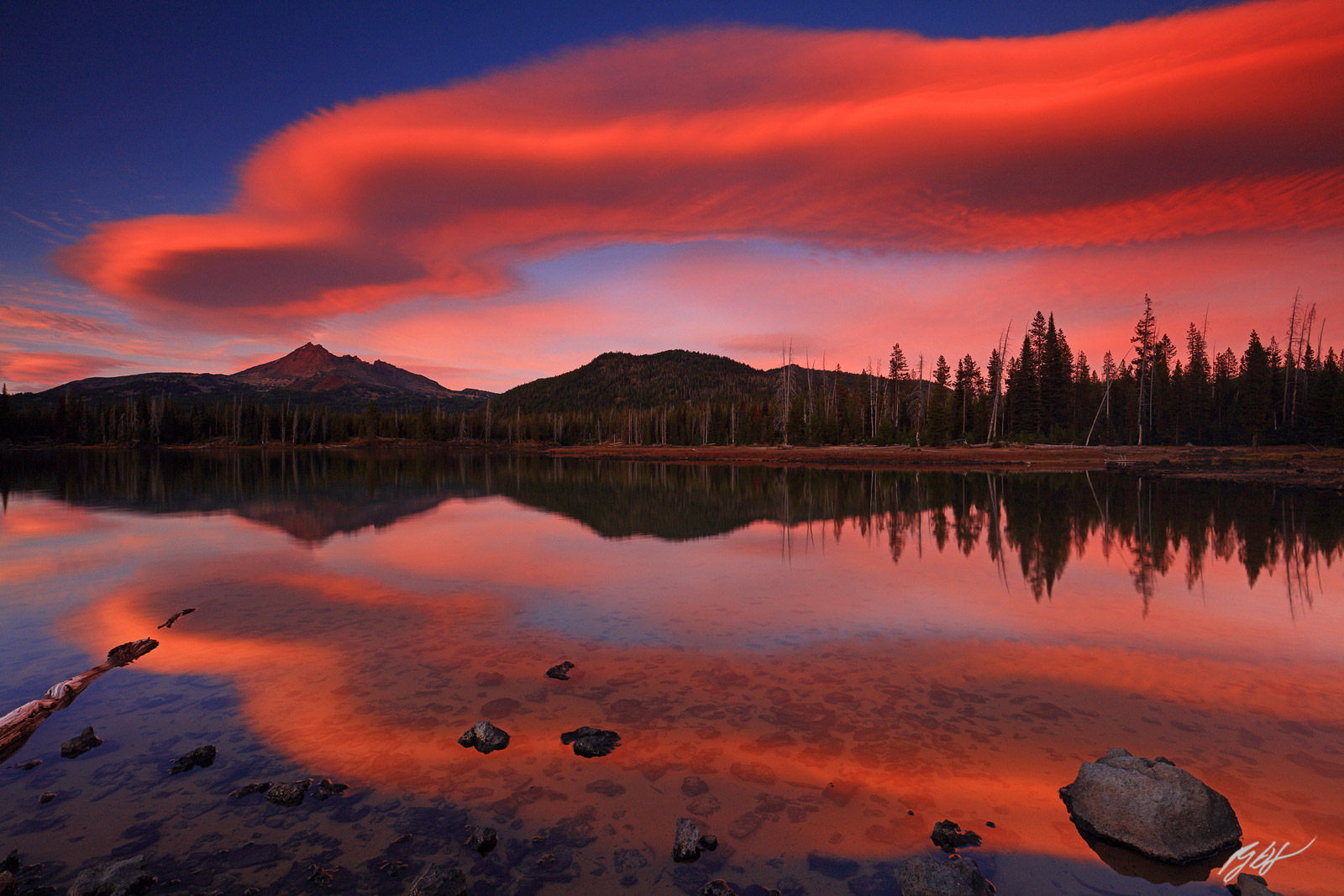Crazy Cloud at Sunset with Broken Top from Sparks Lake in the Deschutes National Forest in Oregon