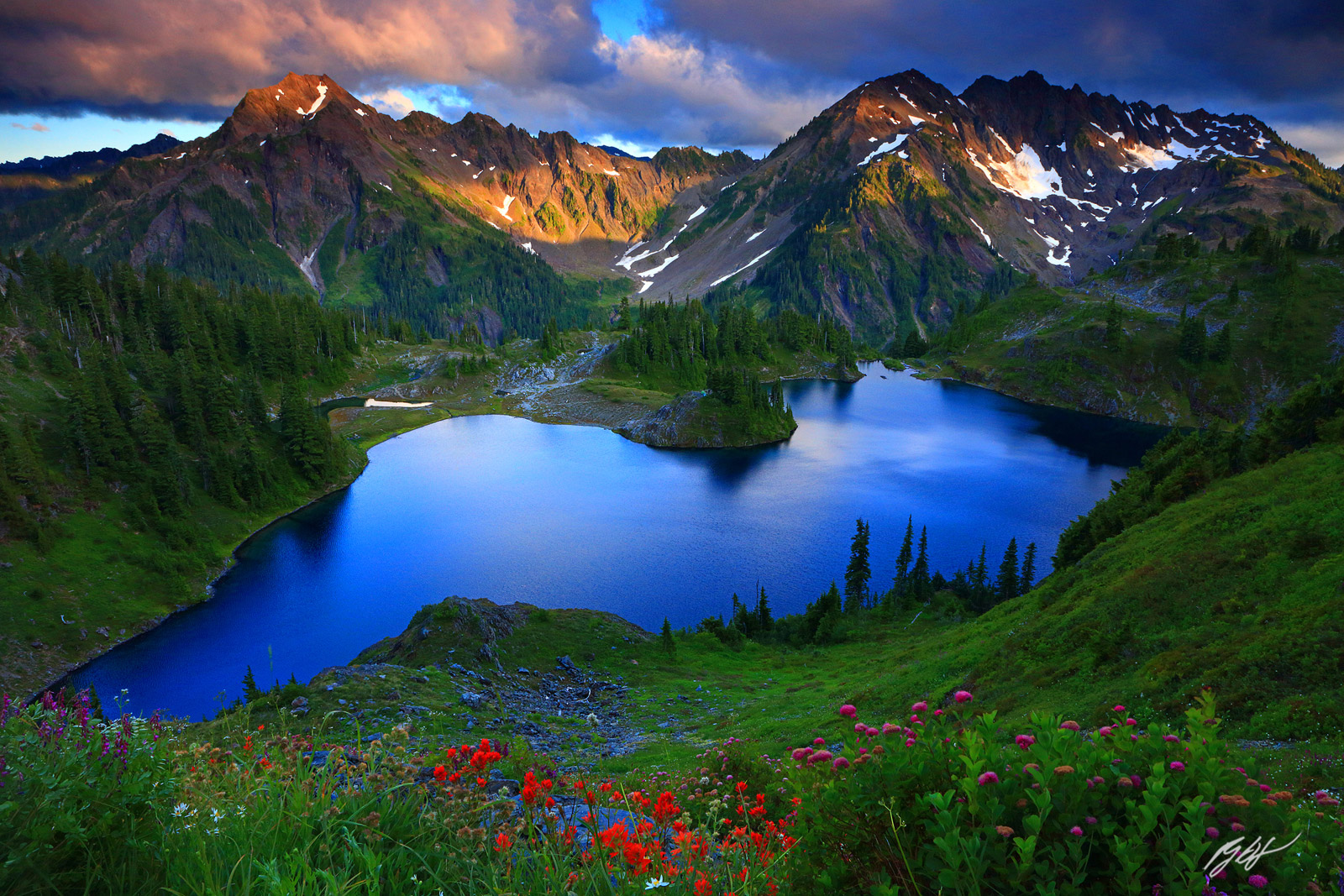 Sunset Over Heart Lake in the Olympic National Park Backcountry in Washington
