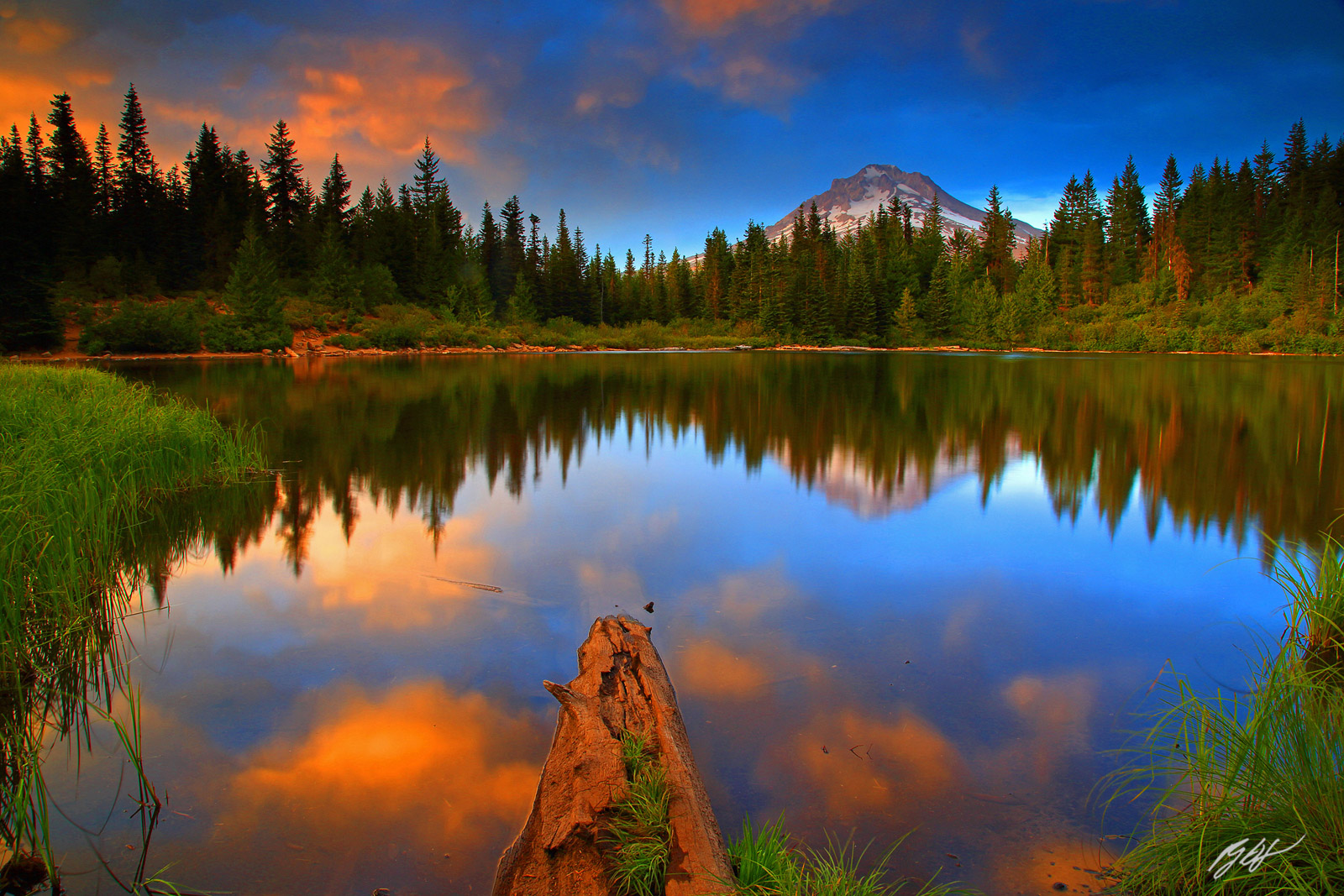 Sunset Mt Hood Reflected in Mirror Lake, Mt Hood National Forest in Washington