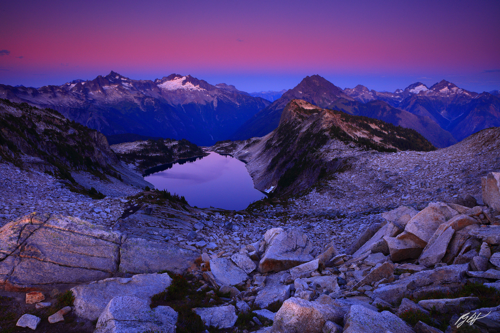 Sunset Alpenglow Over Hidden Lake in North Cascades National Park in Washington