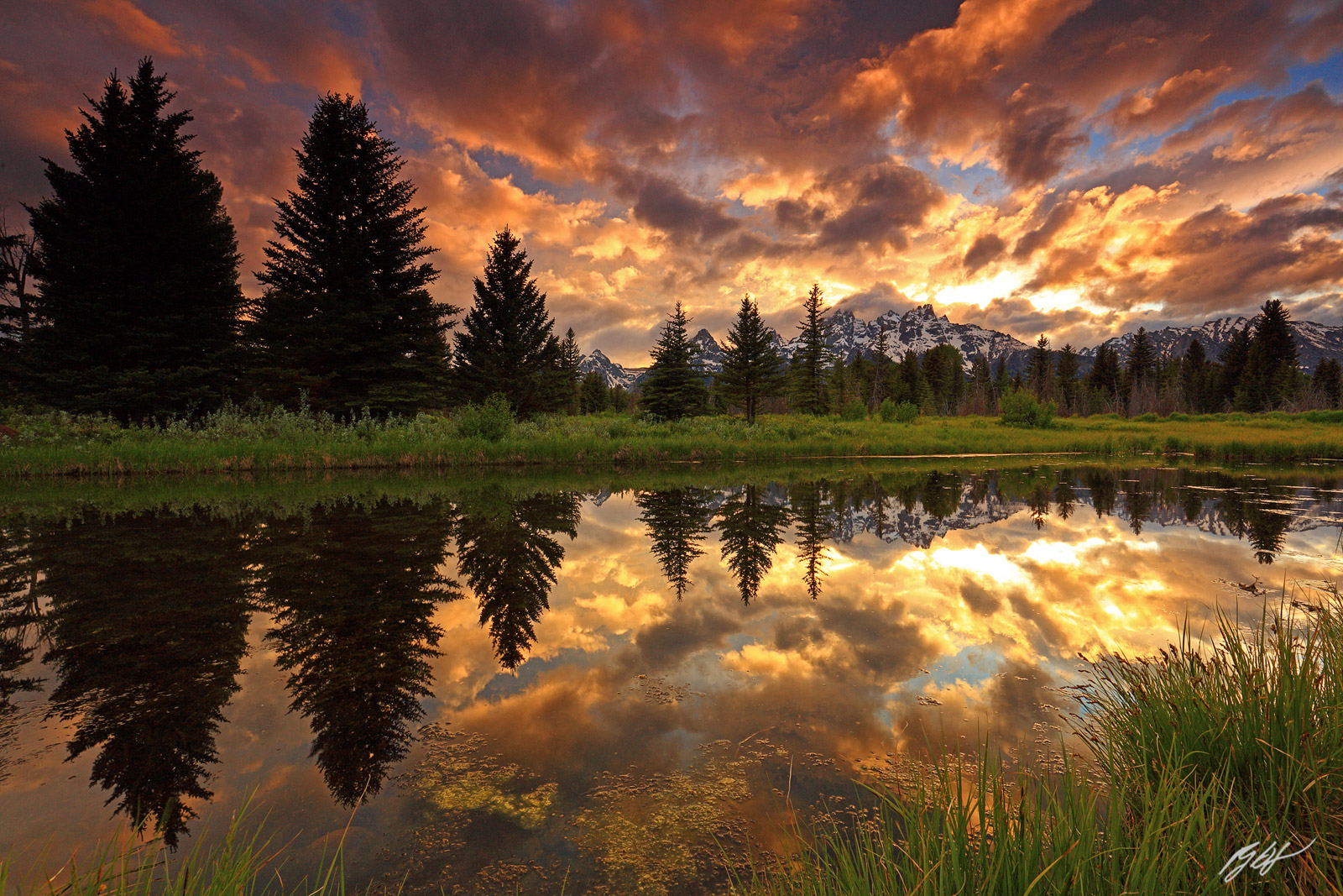 Sunset Grand Tetons Reflected in Beaver Ponds, Grand Teton National Park, Washington