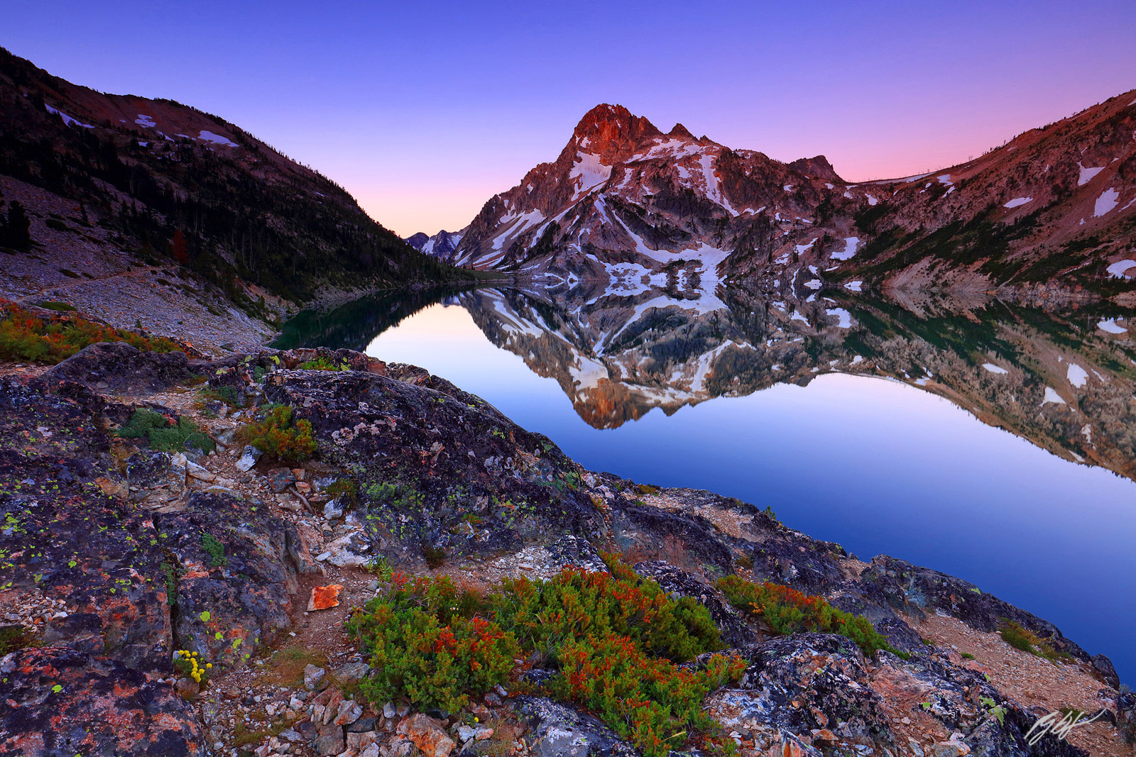 Sunrise with Mt Regan Reflected in Sawtooth Lake Deep in the Sawtooth Wilderness in Idaho