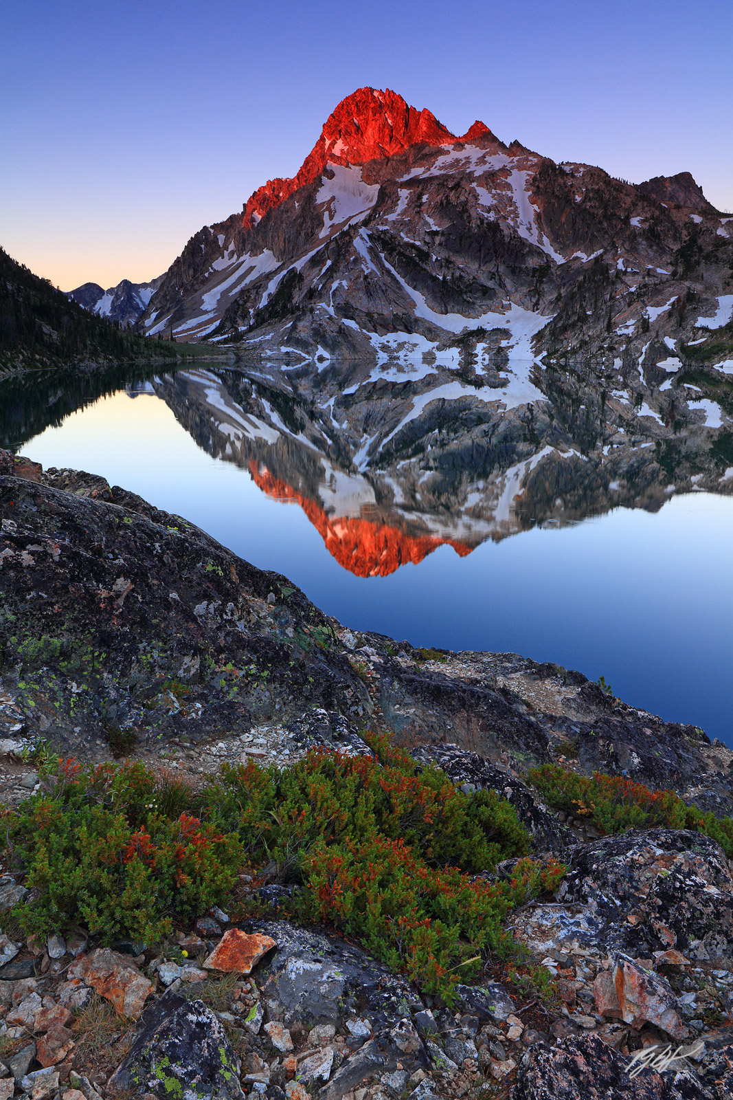 Sunrise with Mt Regan Reflected in Sawtooth Lake Deep in the Sawtooth Wilderness in Idaho
