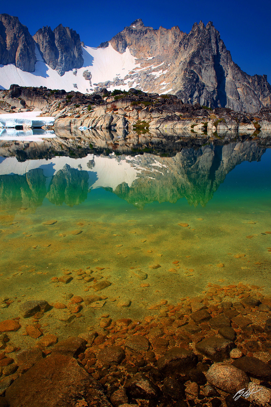 Dragontail Peak Reflected in Tranquil Lake, in The Enchantments, part of the Alpine Lakes Wilderness, Washington