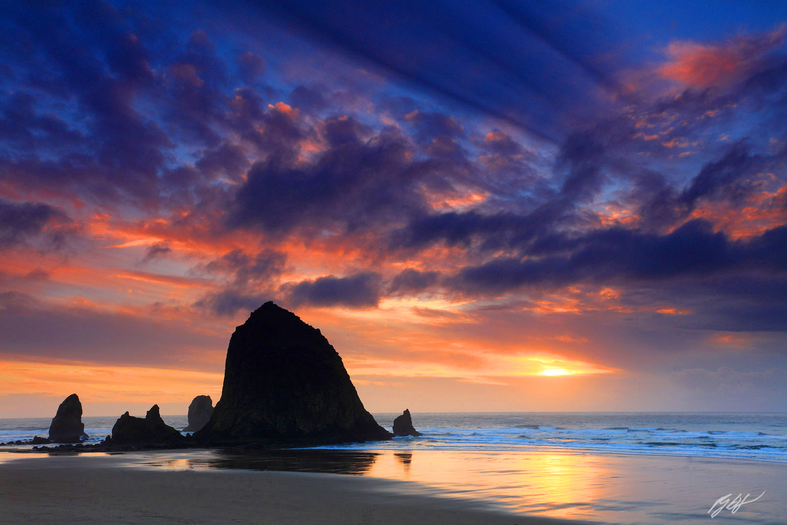 Sunset and Amazing Clouds with Haystack Rock from Cannon Beach on the Northen Oregon Coast