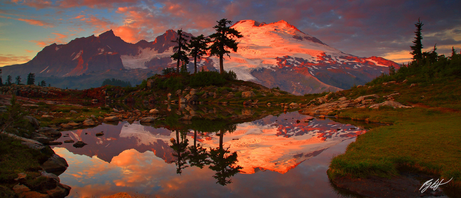 Sunset Mt Baker Reflected in a Tarn from Park Butt in the Mt Baker National Recreation Area in Washington