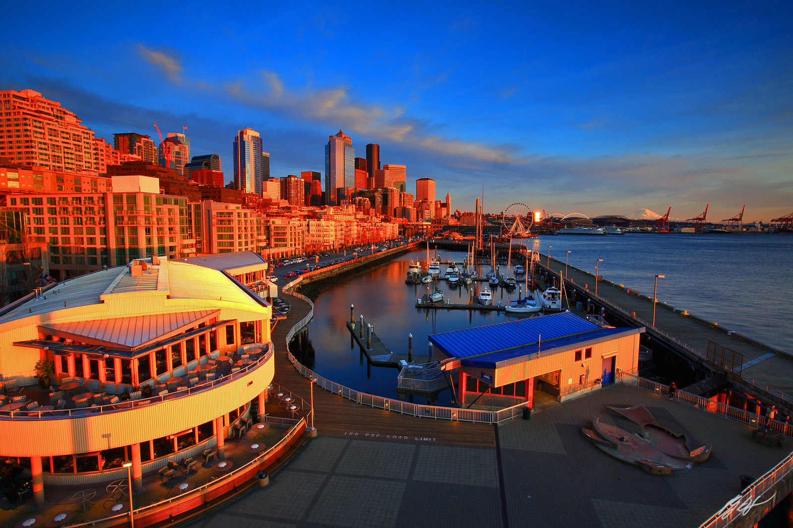 Evening Light on the Seattle Waterfront from Pier 66 in Seattle, Washington