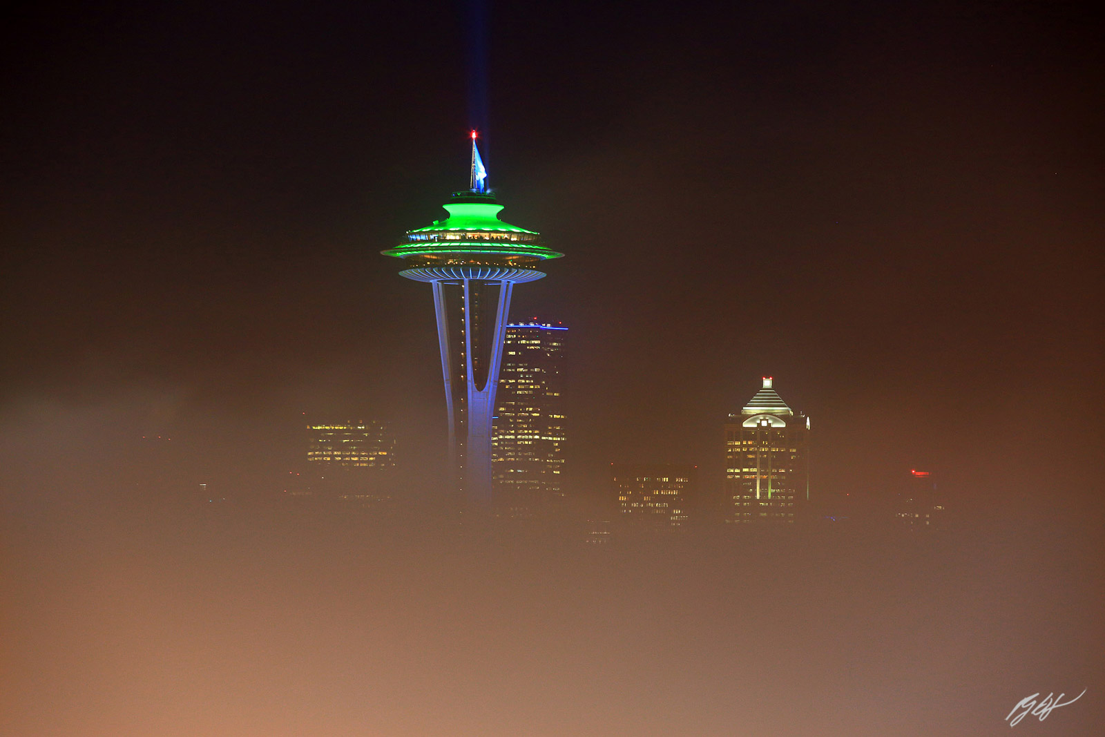 Space Needle Lost in Fog from Kerry Park on Queen Ann Hill in Seattle, Washington