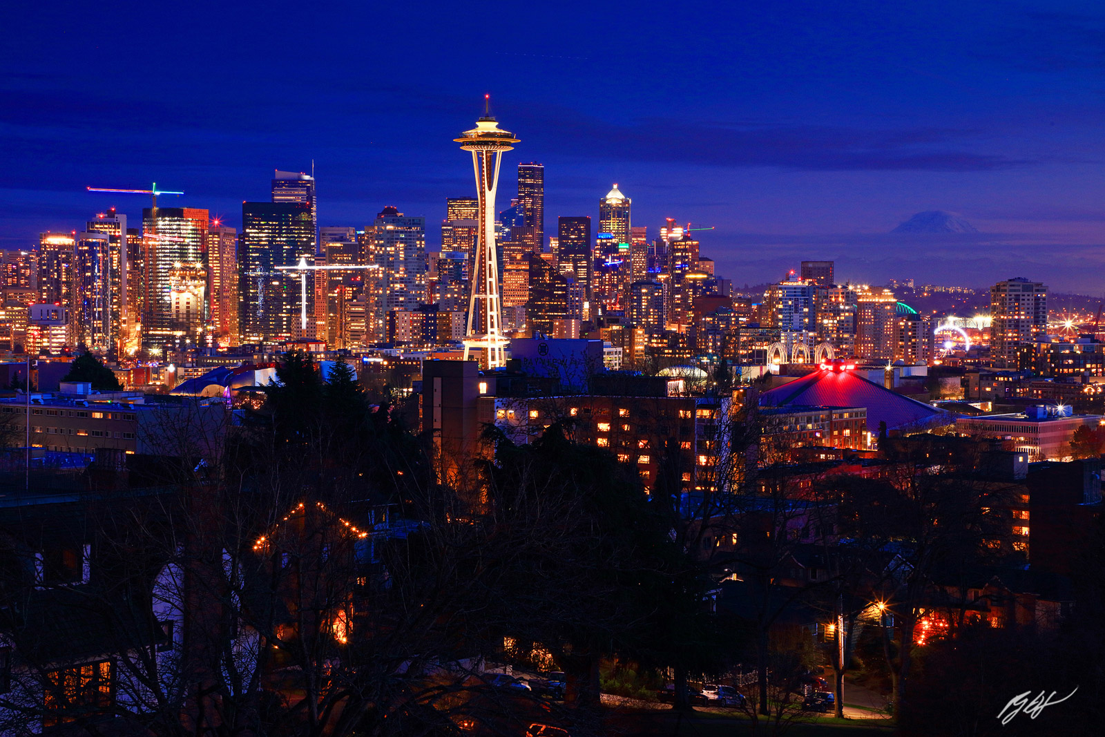 Seattle Skyline at Night from Kerry Park on Queen Ann Hill in Seattle, Washington