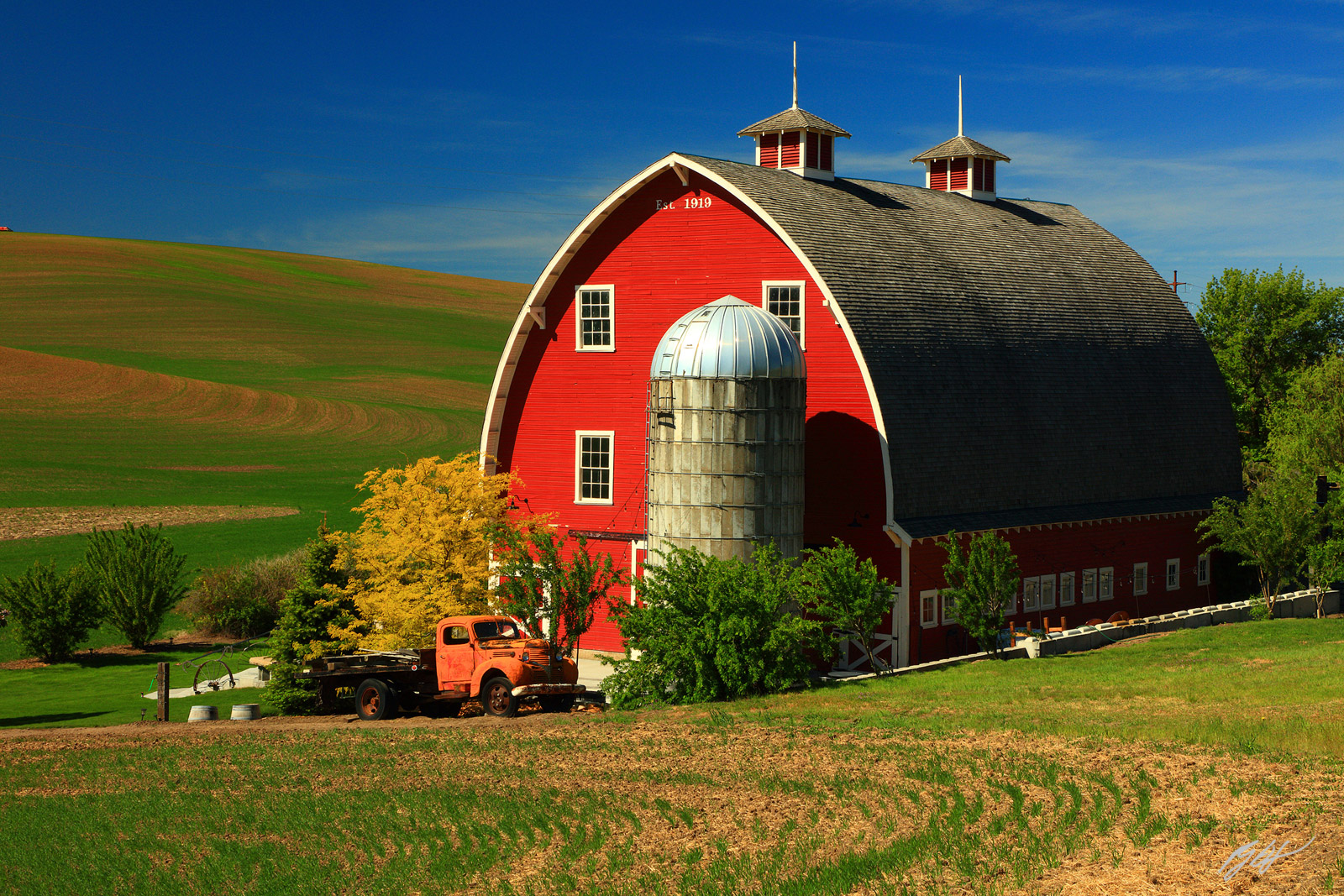 Red Barn and Old Trock in the Palouse Hills in Eastern Washington