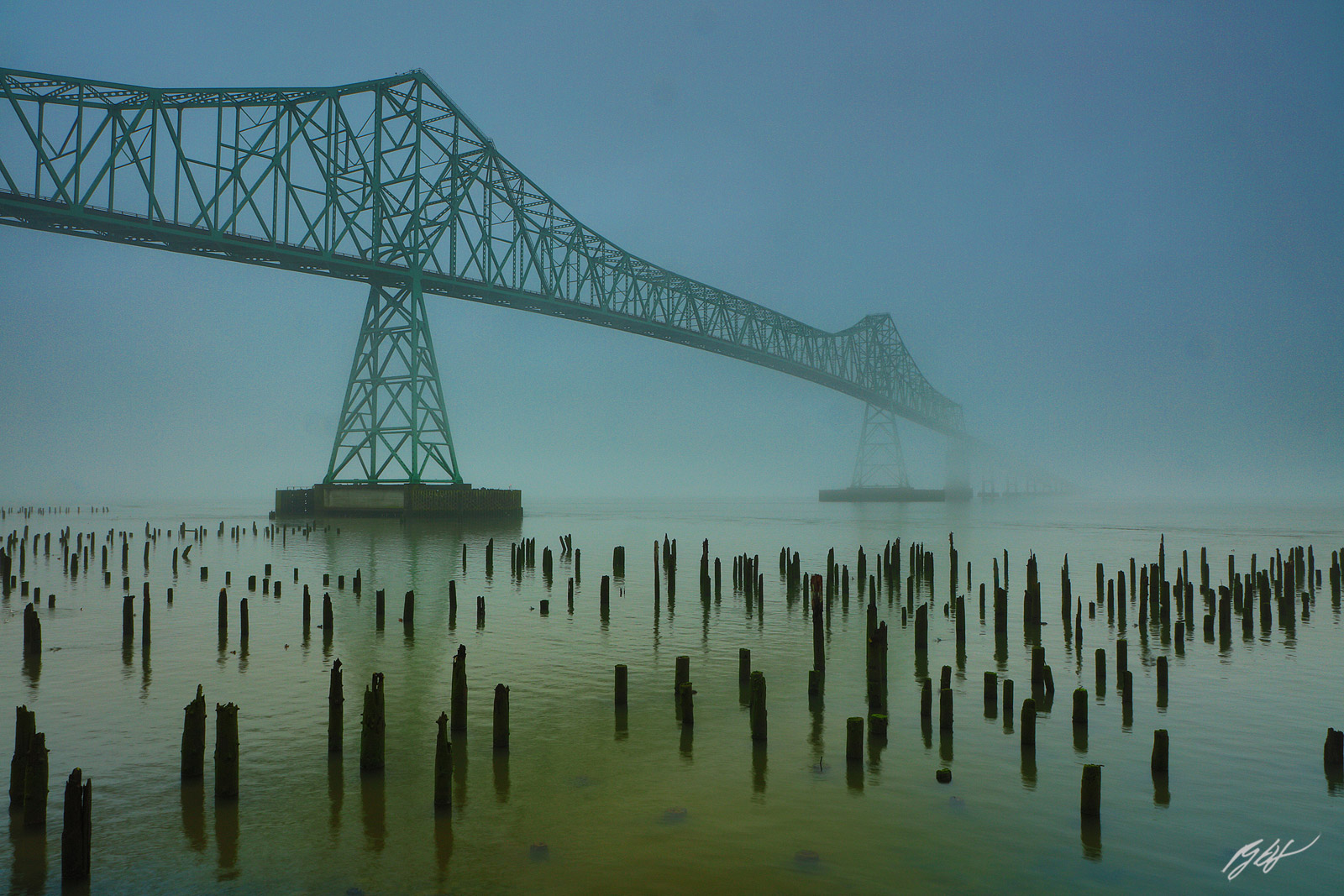 The Astoria Bridge in Fog from Astoria Oregon