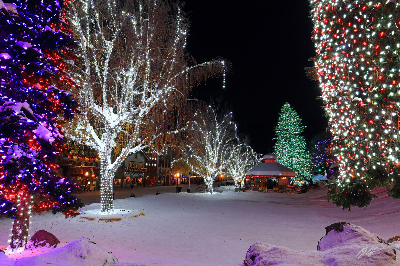 Holiday Lights on Display in Bavarian Village of Leavenworth in Washington