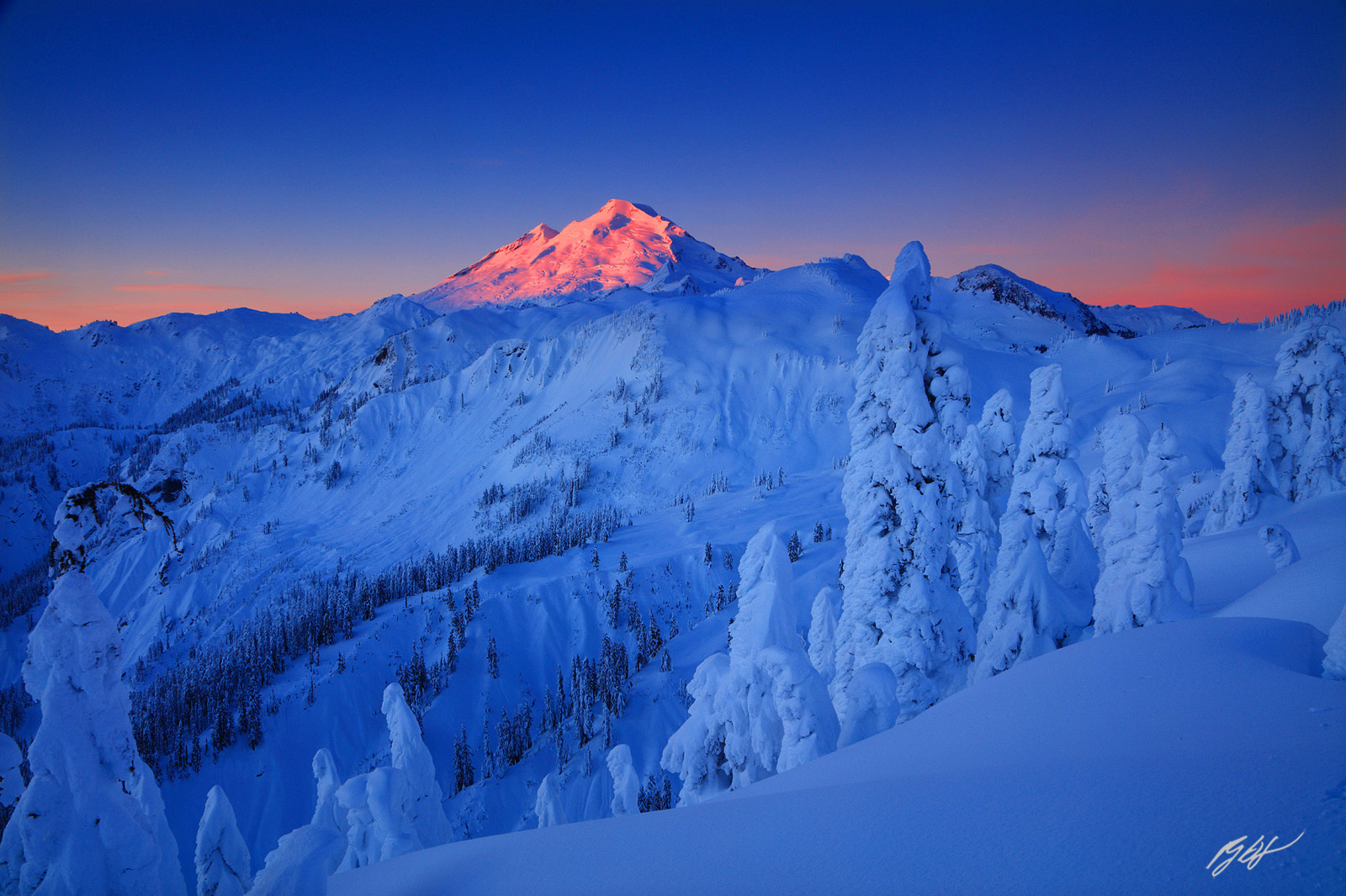 Winter Sunrise Mt Baker from Artist Point, Mt Baker National Recreation Area in Washington