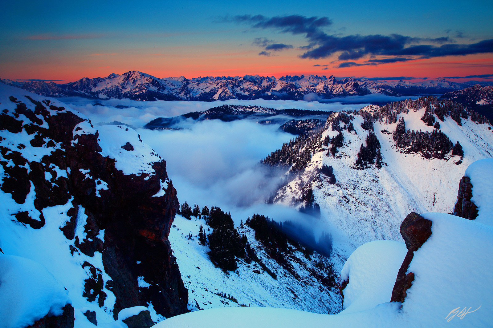 Winter Sunset over the North Cascades from Sauk Mountain Summit in Washington