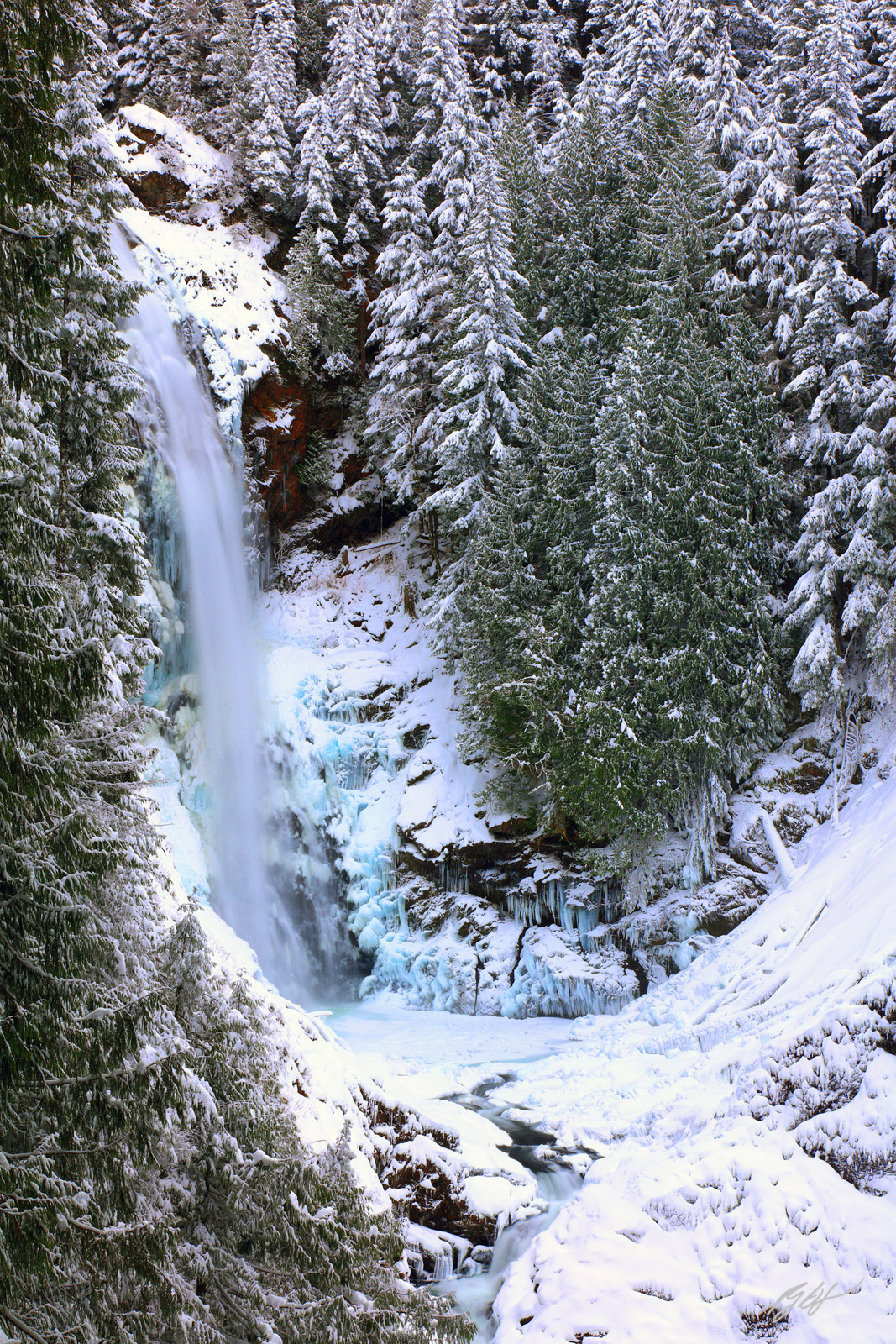 Winter Scene with Wallace Falls in Wallace Falls State Park in Washington
