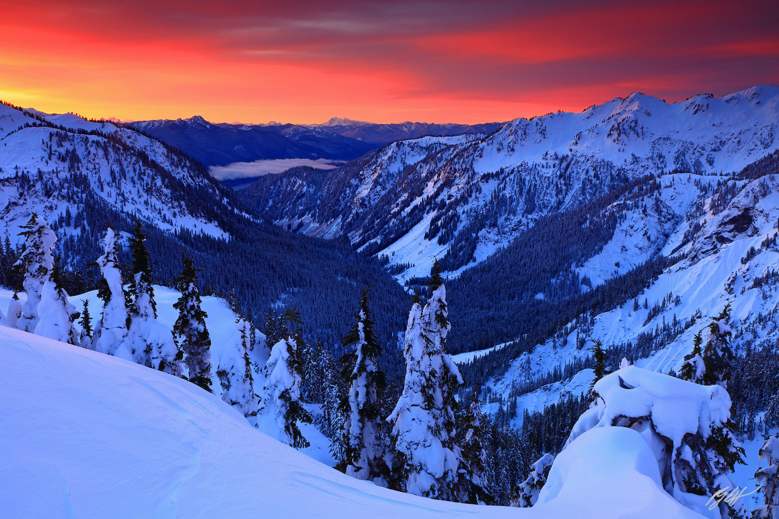Winter Sunset from Artist Ridge in the Mt Baker National Recreation Area in Washington